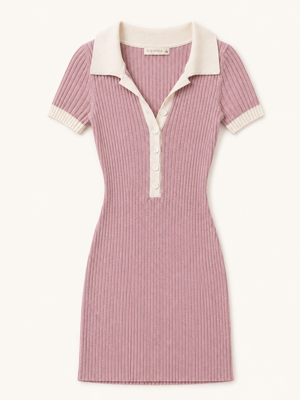 O. Vianca Dusty Pink Ribbed Polo Bodycon Mini Dress Size S